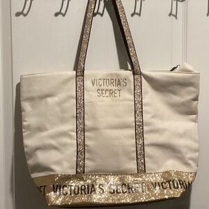 Victoria’s Secret Gold Glitter Canvas Tote Bag